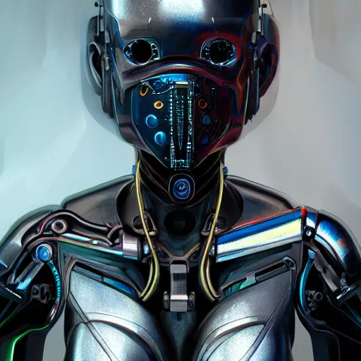 Image similar to a woman cyborg bounty hunter, a photorealistic painting by wang duo, featured on cg society, photorealism, behance hd, ultrafine detail, high detail, iridescent accents