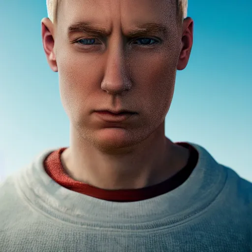 Prompt: giant eminem head hovering over the ocean, highly intricate, hyper realistic, 8 k