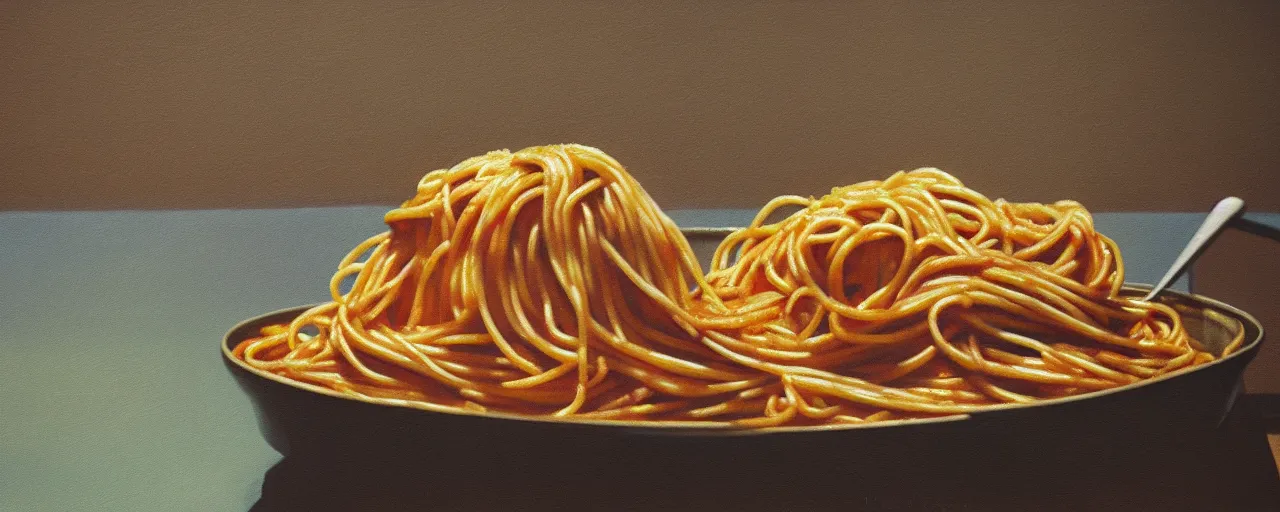 Prompt: a spaghetti painting hanging in an art museum, canon 5 0 mm, kodachrome, retro, n the style of wes anderson
