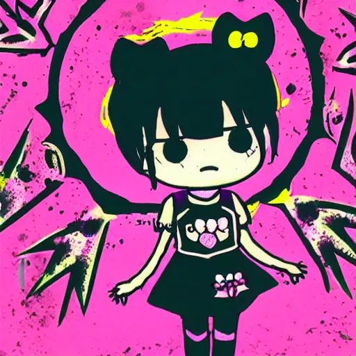 Image similar to punk little girl, profile picture, grunge fashion, reflection, cute artwork, hello kitty art style, gothic style, 8 k