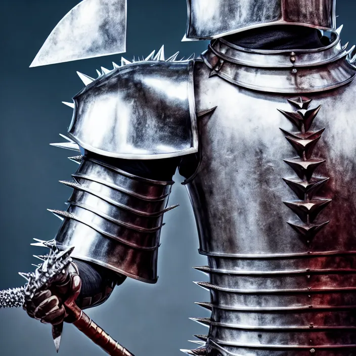 Prompt: full body photo of a knight with spiky armour and a mace, highly detailed, 4 k, hdr, smooth, sharp focus, high resolution, award - winning photo