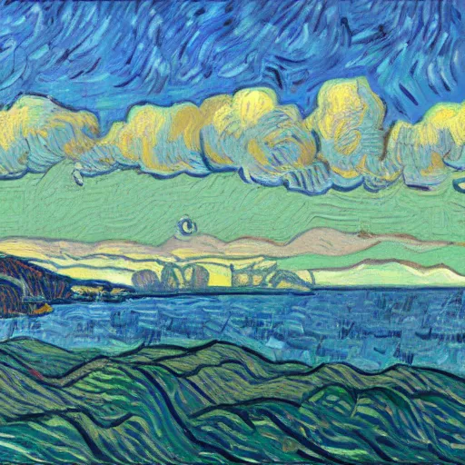 Prompt: painting of monterey bay, california, in the style of van gogh