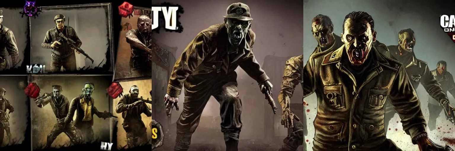 Prompt: call of duty zombies primis characters on the origins zombies map