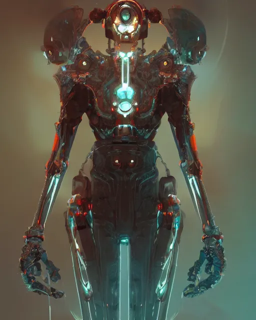 Image similar to benevolent android necromancer, aura of light, artificial intelligence, scifi, futuristic, highly detailed, trending on artstation, advanced technology, art by vitaly bulgarov