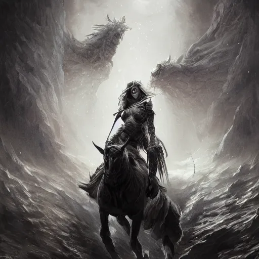 Image similar to concept art by artgerm, death of the four horsemen of the apocalypse, soft grey and blue natural light, intricate, queen of death riding, highly detailed dark art, digital painting, artstation, concept art, smooth, sharp focus, illustration, art by greg rutkowski and luis rollo and uang guangjian and gil elvgren, symmetry!