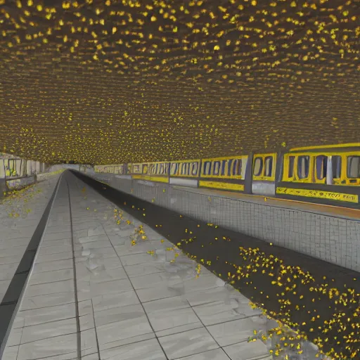 Prompt: a subway station overrun by bees, trending on art station