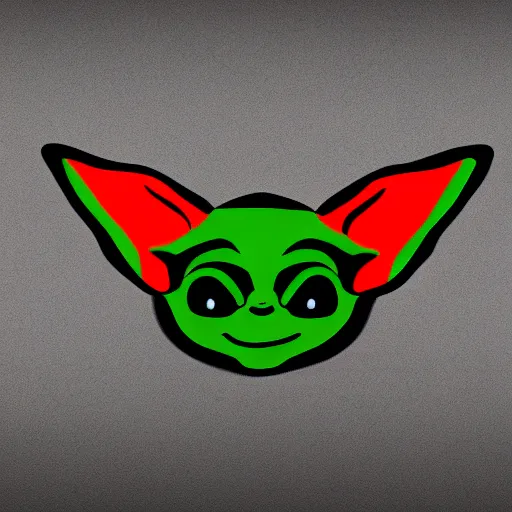 Image similar to abstract logo drawing of black and red baby yoda with black background, high contrast, 4k