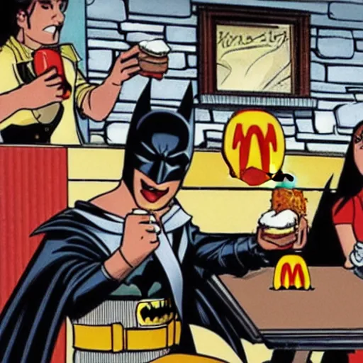 Prompt: Batman eating a burger at McDonalds