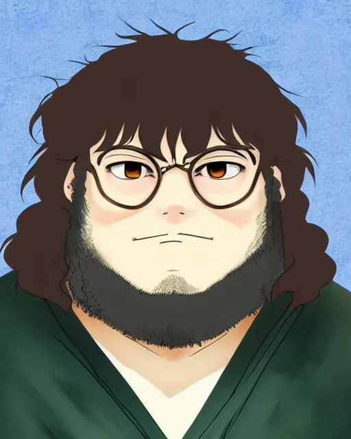 Image similar to Hagrid in cute anime style, portrait of fantasy man, detailed realistic beautiful, lofi colors, smooth, artistic, mellow and soft, sharpen high quality, in style of Ghibli