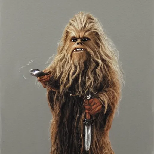 Image similar to gandalf as chewbacca, painting