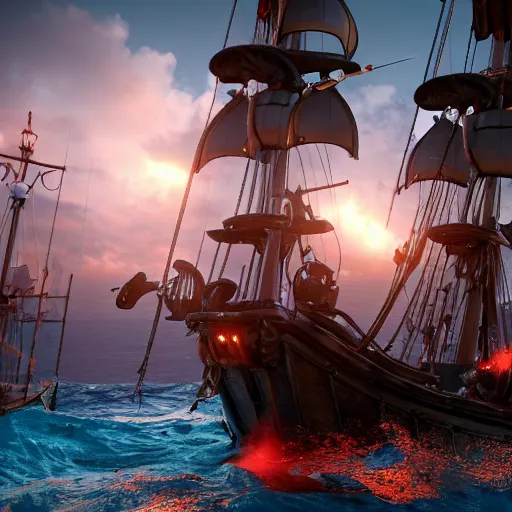 Image similar to sirens capturing a pirate ship, highly detailed, photorealistic portrait, bright studio setting, studio lighting, crisp quality and light reflections, unreal engine 5 quality render