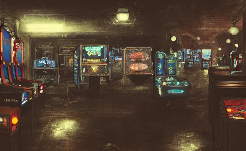 Image similar to a view from inside a haunted vintage arcade, fond memories, nostalgia, memories long past, trending on artstation, atmospheric, crisp, concept art