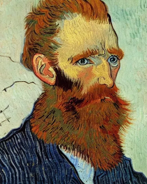 Image similar to An oil painting of a red headed man in his thirties, short beard, trimmed hair, by van gogh, very detailed