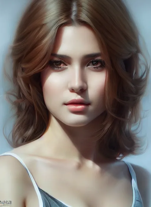 Image similar to full length photo of a gorgeous young woman in the style of stefan kostic, realistic, sharp focus, 8k high definition, insanely detailed, intricate, elegant, art by stanley lau and artgerm