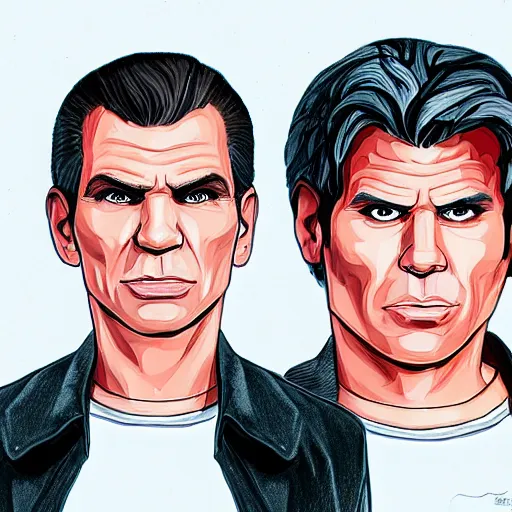 Prompt: The bogdanoff twins gta 5 intro portrait drawing