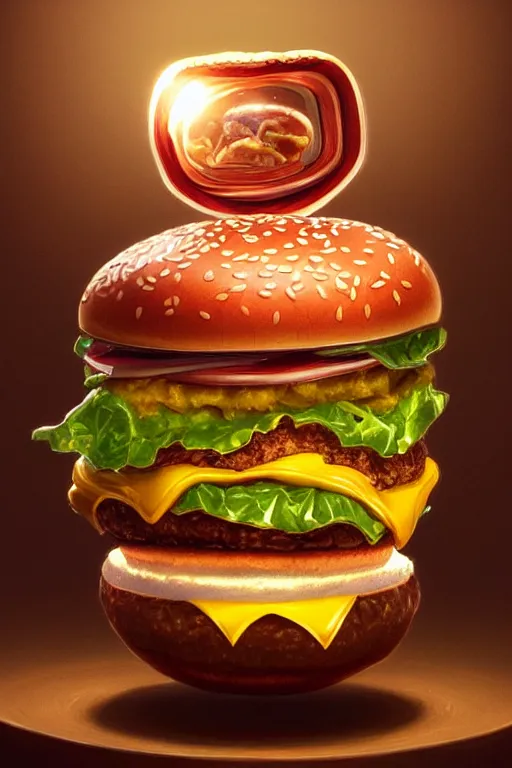 Image similar to a hamburger as a faberge egg, anatomy, bathed in light, highly detailed, photorealistic, artstation, smooth, sharp focus, illustration, unreal engine 5, 8 k, art by artgerm and greg rutkowski and edgar maxence