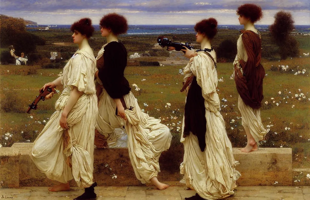 Image similar to combine two traditional themes the horizon dissolves in mists gun camera footage painting by claude gellee painting by sir lawrence alma - tadema