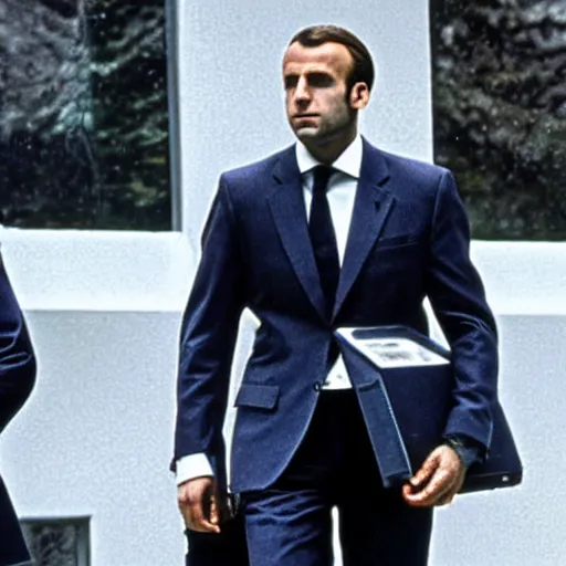 Image similar to Gigachad Emmanuel Macron in American Psycho (1999)