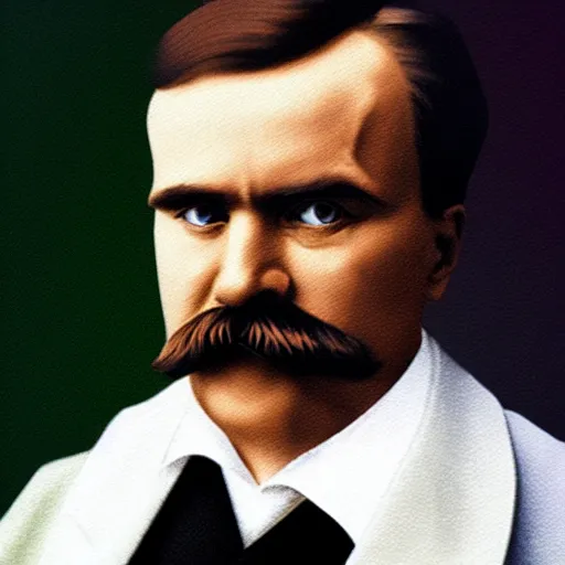 Image similar to 3 5 mm modern colors, portrait of friedrich nietzsche in rgb, taken in 2 0 1 9