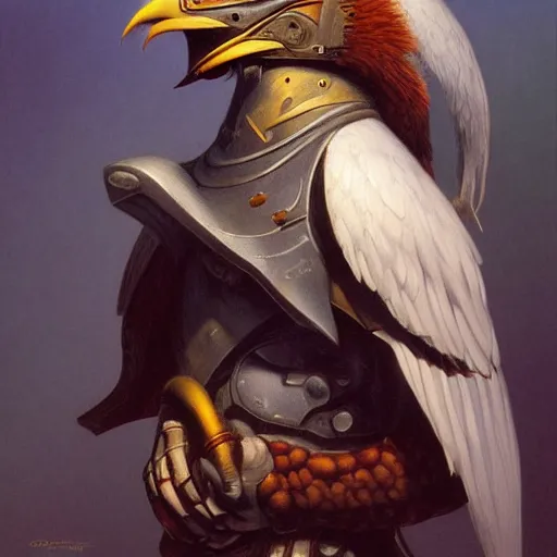 Prompt: portrait of a cowardly and dumb humanoid avian warrior, by Gerald Brom on Artstation