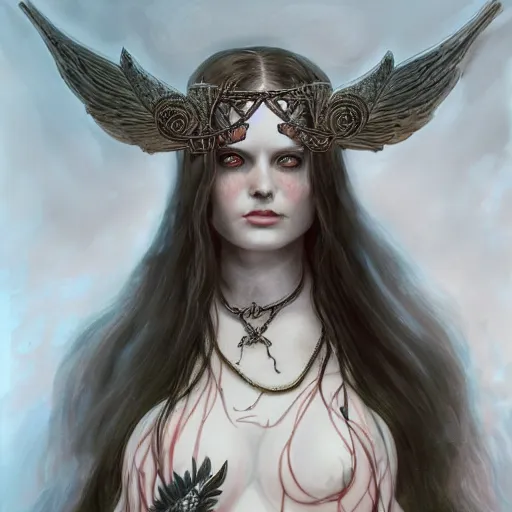 Prompt: Hel goddess of the death, long dark hair, pale skin, viking culture, gorgeous, amazing, elegant, intricate, highly detailed, digital painting, artstation, concept art, sharp focus, illustration, art by John la farge