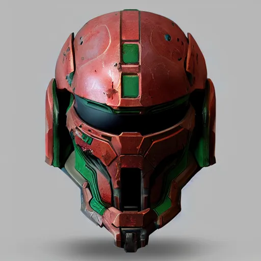 Image similar to doom slayer's helmet from doom eternal, photography