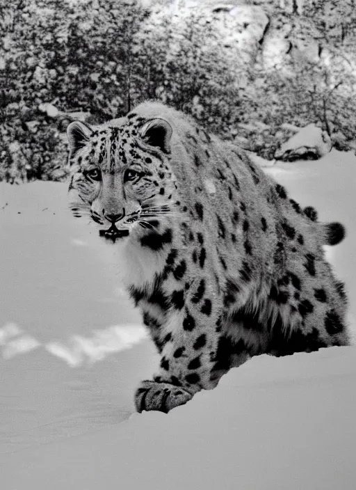 Image similar to a white and black snow leopard walking on a rock, a photograph by robert frank, naturalism, sharp focus, creative commons attribution