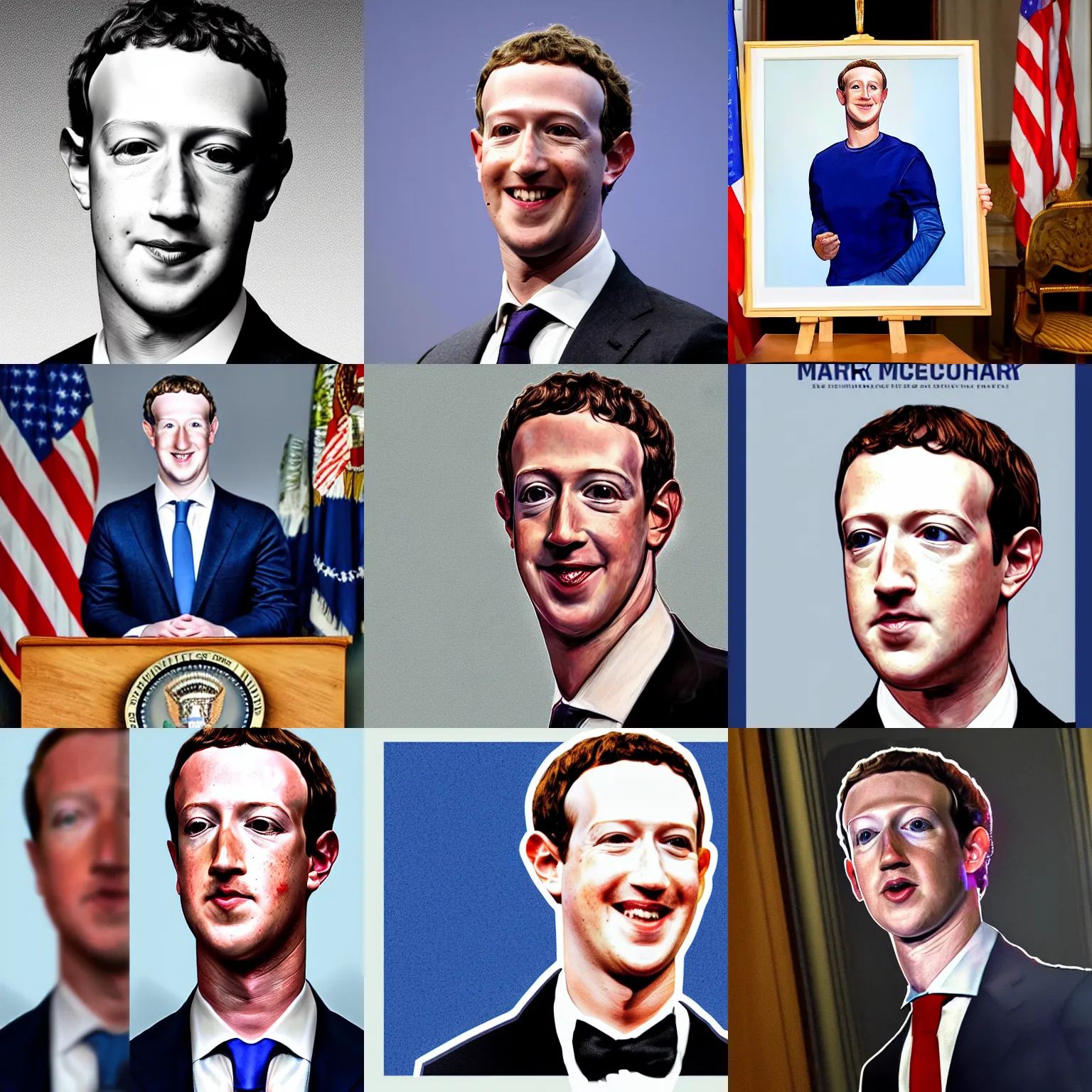 Prompt: Mark Zuckerberg presidential portrait