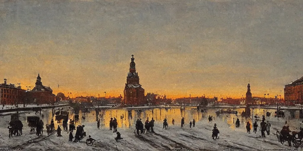 Image similar to Saint Petersburg in 1914 in winter, evening, Rozalski