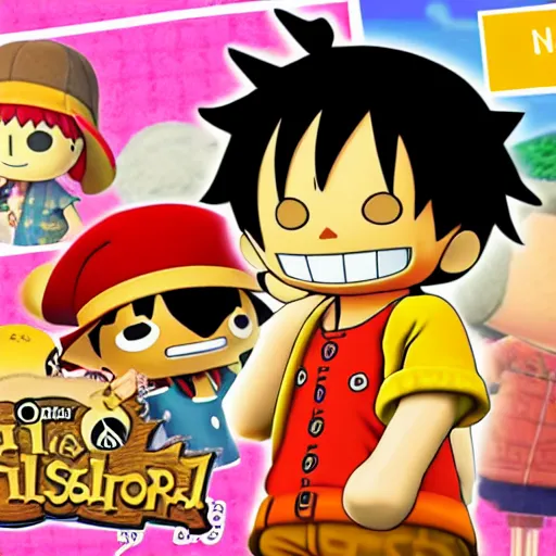 Prompt: Luffy from One Piece as an Animal Crossing character