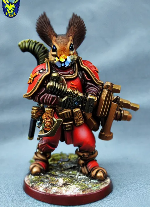 Image similar to 8 0 mm resin detailed miniature of a warhammer 4 0 k anthropomorphized squirrel warrior, product introduction photos, 4 k, full body,