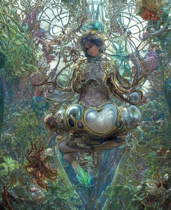 Image similar to intricate ornate opulent transparent clear see - through portrait of a playful beautiful starfish mollusk beetle, fractal, adorable, childlike, overgrown biopunk jungle environment, ultra realistic, concept art, art nouveau, photorealistic, octane render, 8 k, unreal engine. art by christopher marley and artgerm and greg rutkowski and alphonse mucha