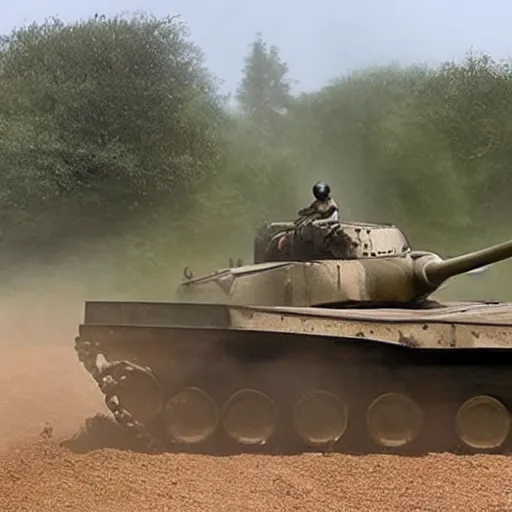 Image similar to a horse riding a tank