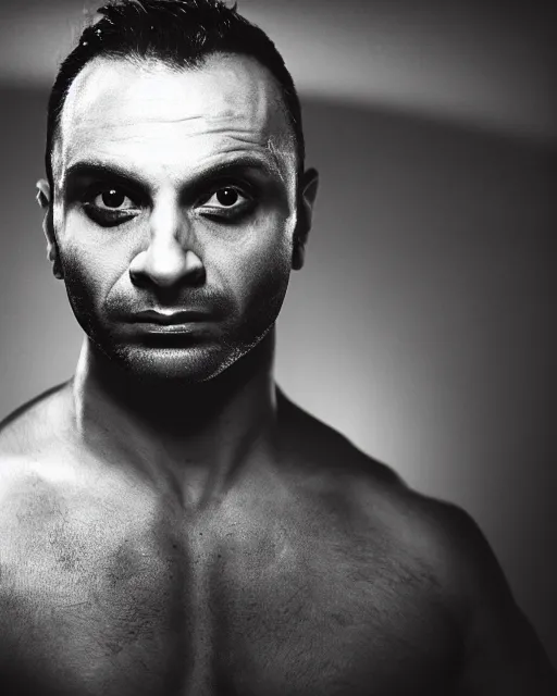 Image similar to Michael Mando as Nacho Varga, backlit portrait, black background, cinematic lighting, atmospheric, digital artwork