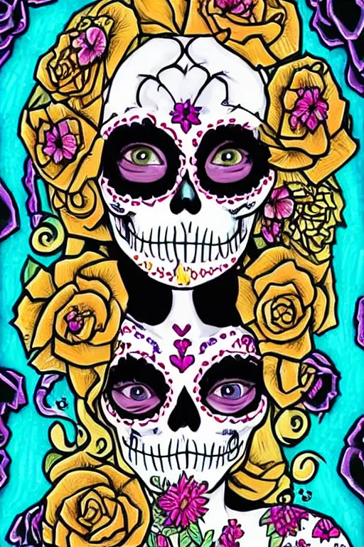 Image similar to illustration of a sugar skull day of the dead girl, art by todd nauck