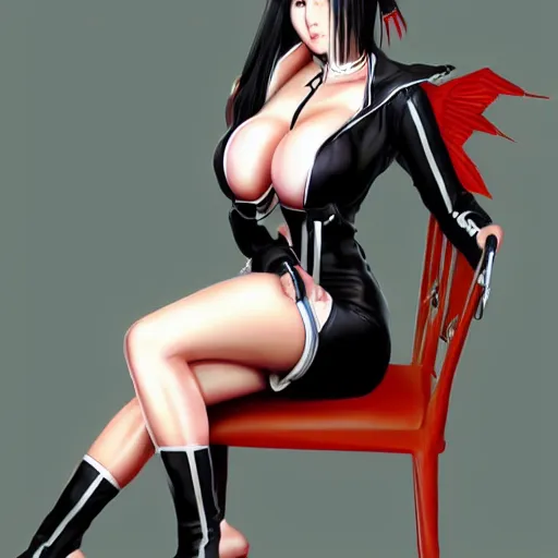 Prompt: 8K photorealistic Portrait of Nyotengu of DOA6 in HighSchool uniform, sitting on a chair, wide open wings, intricate, whole body, highly detailed, digital painting, artstation, concept art, smooth, sharp focus, illustration, art by Hajime Sorayama