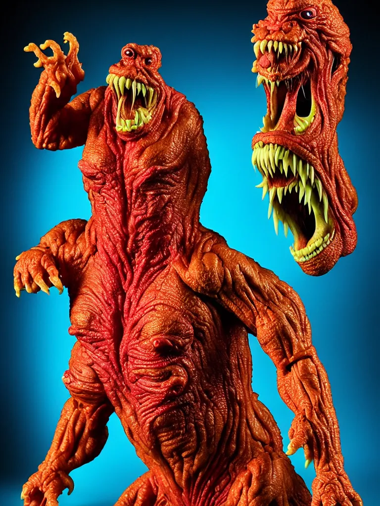 Image similar to hyperrealistic rendering, fat cronenberg flesh monster smooth kaiju by art of skinner and richard corben and jeff easley, product photography, action figure, sofubi, studio lighting, colored gels, rimlight, backlight