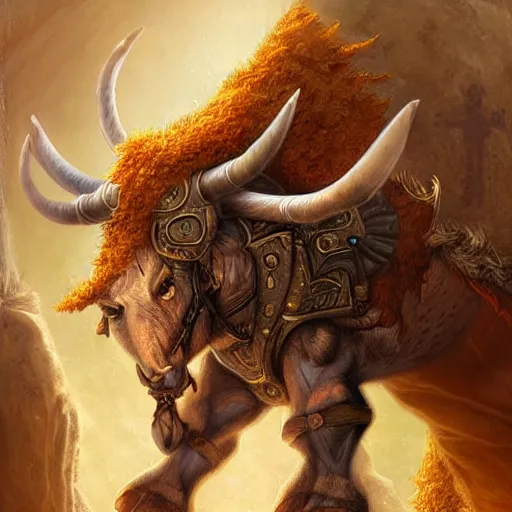 Image similar to digital painting of a minotaur as a high priest by filipe pagliuso and justin gerard, fantasy, highly, detailed, realistic, intricate
