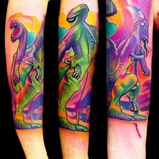 Nanaimo tattoo artist Kara Dee Harrison  dinosaur  pop culture art   crashingcadence