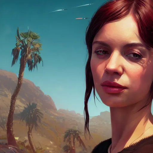 Image similar to highly detailed portrait of 💃 in gta v, stephen bliss, unreal engine, fantasy art by greg rutkowski, loish, rhads, ferdinand knab, makoto shinkai and lois van baarle, ilya kuvshinov, rossdraws, tom bagshaw, global illumination, radiant light, detailed and intricate environment