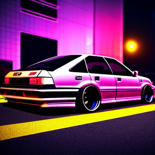 Prompt: a car JZX100 at illegal car meet, Saitama prefecture, city sunset mist neon lights, cinematic color, photorealistic, highly detailed, 200MM