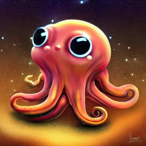 Prompt: a very cute galactic alien baby octopus sitting, digital art, extremely detailed 4k