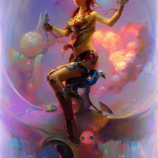 Prompt: pop surrealism, lowbrow cyberpunk goddess girl, body golden armor, by vladimir volegov and alexander averin and delphin enjolras and daniel f. gerhartz