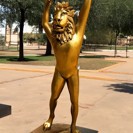 Image similar to golden statue of a lion wearing a leotard