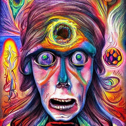 Prompt: schizophrenia, psychedelic art, shocking, depressing, surrealist