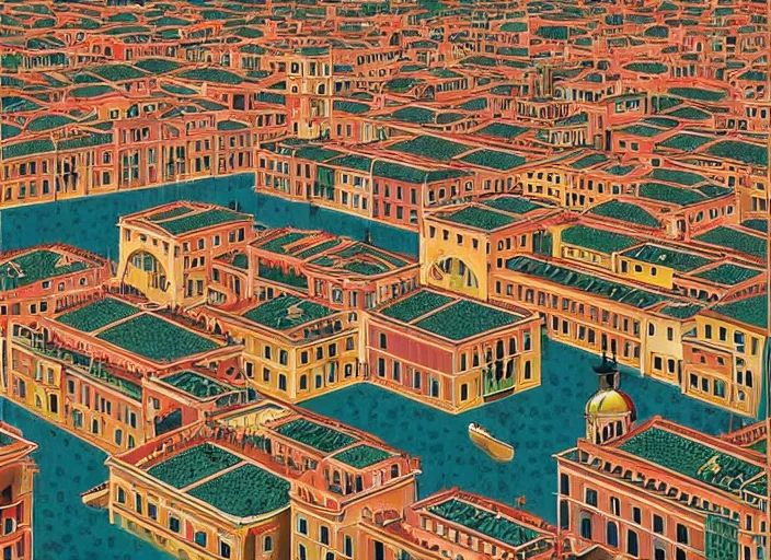 Image similar to symmetry!! italian city, a beautiful painting representative of the art style of wes anderson and spike jonze