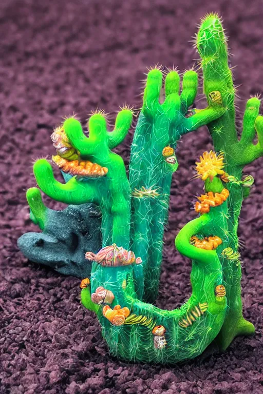 Image similar to creature sushi roots cactus elemental flush of force nature micro world fluo light deepdream