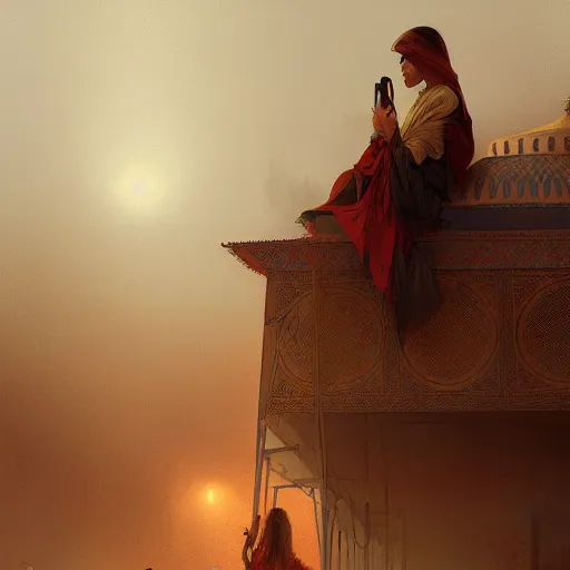 Image similar to sandstorm in marrakech, highly detailed, digital painting, artstation, concept art, sharp focus, illustration, art by greg rutkowski and alphonse mucha