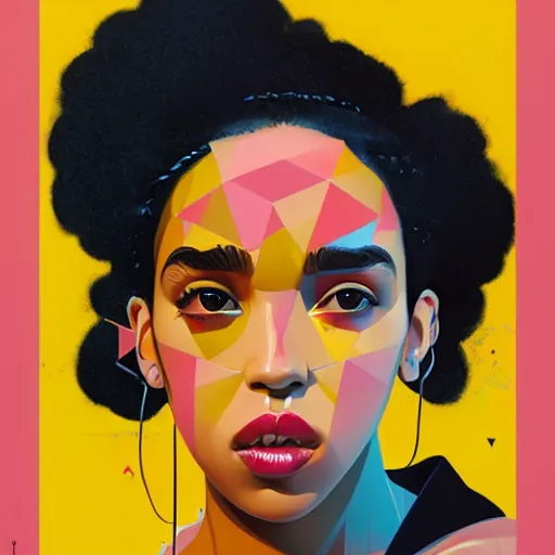 Prompt: FKA Twigs profile picture by Sachin Teng, asymmetrical, Organic Painting , Matte Painting, geometric shapes, hard edges, graffiti, street art:2 by Sachin Teng:4