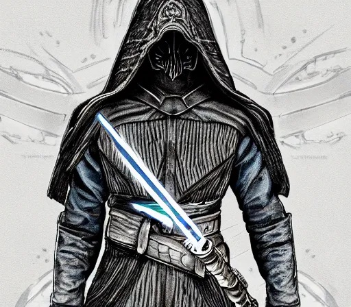 Image similar to ww 1 sith sorcerer, hooded cloaked sith lord, full head shot, covet death, full character concept art, highly detailed intricately beautiful, intricately detailed by dom qwek